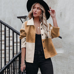 Turn Down Collar Button Long Sleeve Crop Jacket