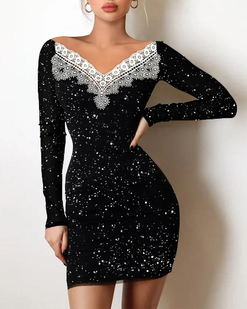 Off Shoulder Long Sleeve Bodycon Sequins Mini Dress