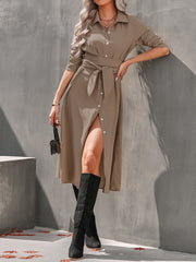 Women's Dresses Single Breasted Long Sleeve Shirt Dress