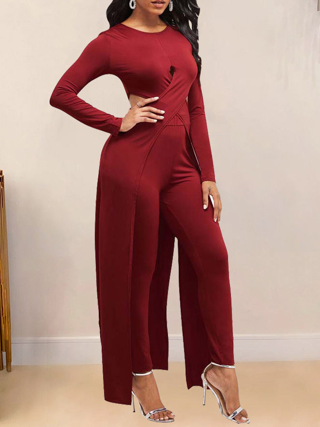 Fashion Cut Out Long Sleeve Flounced Jumpsuit