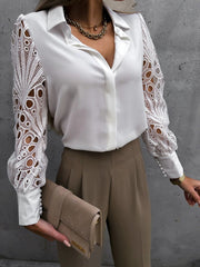 Lace Sleeve Bend Down Collar Shirt Blouse Top