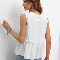 Sleeveless O-Neck Solid Color Loose Blouse Top
