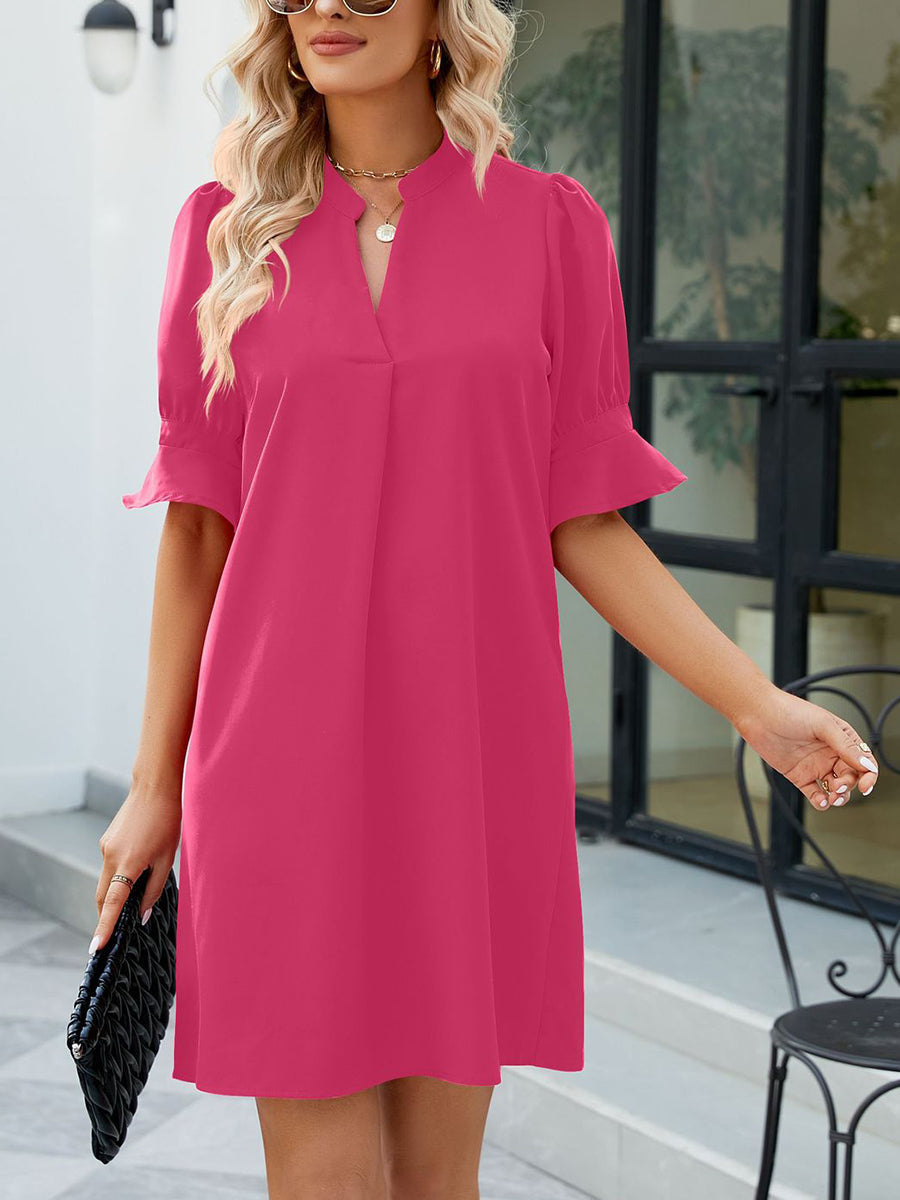 Women's Dresses Solid Color Loose V Neck Half Sleeve Mini Dress