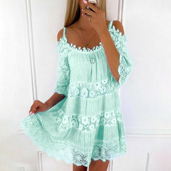 Off Shoulder 3/4 Sleeve Round Neck Floral Printed Mini Dress