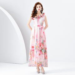 Bohemian Vacation Floral Patchwork Oblique Collar Beach Dress Dresses