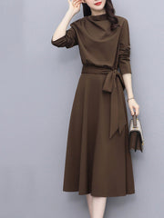 Women's Dresses Solid Lace-Up Long Sleeve Dress