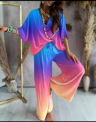 Oversize Short Sleeve Top and Long Wide Leg Pants Set