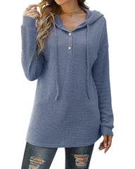 Drawstring Long Sleeve Button Up Hooded Sweatshirt