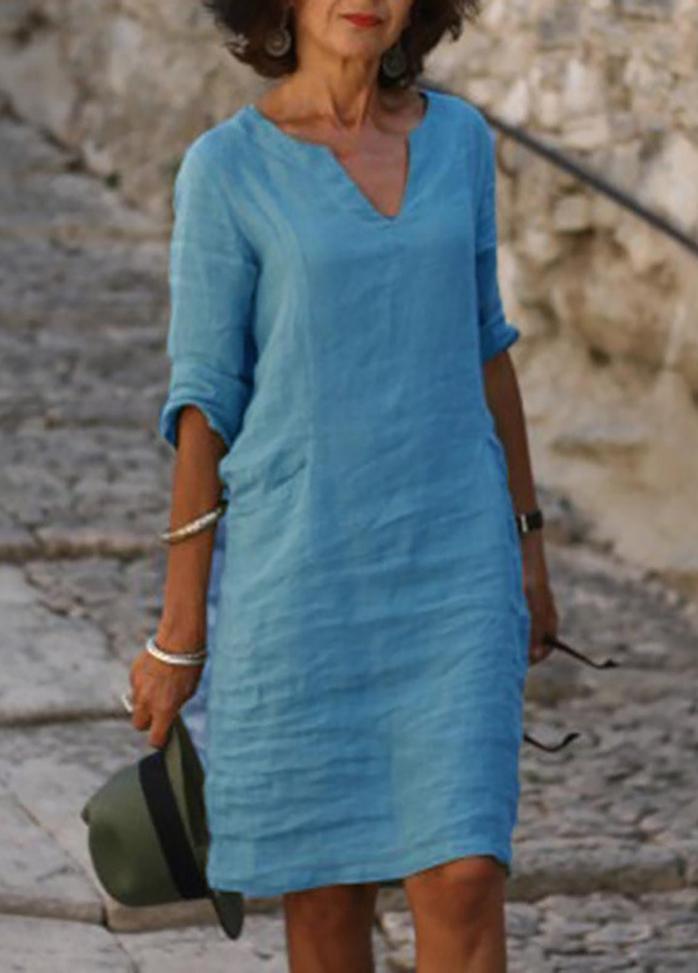 Casual Solid Color V Neck Dress