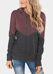 Drawstring Patchwork Long Sleeve Hoodie