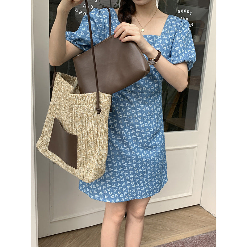Yellow Vintage Weave Vacation Shoulder Fashion Large Tote Bags