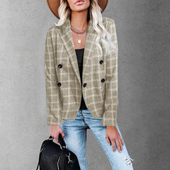 Women's Long Sleeve Plaid Open Front Casual Jacket Top