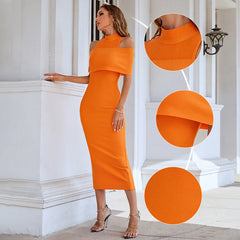 Cold-Shoulder Mock Neck Slit Maxi Dress