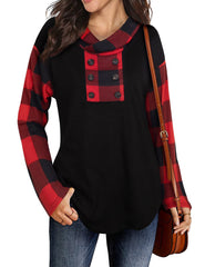 Plaid Sleeve Long Sleeve Hoodie Top