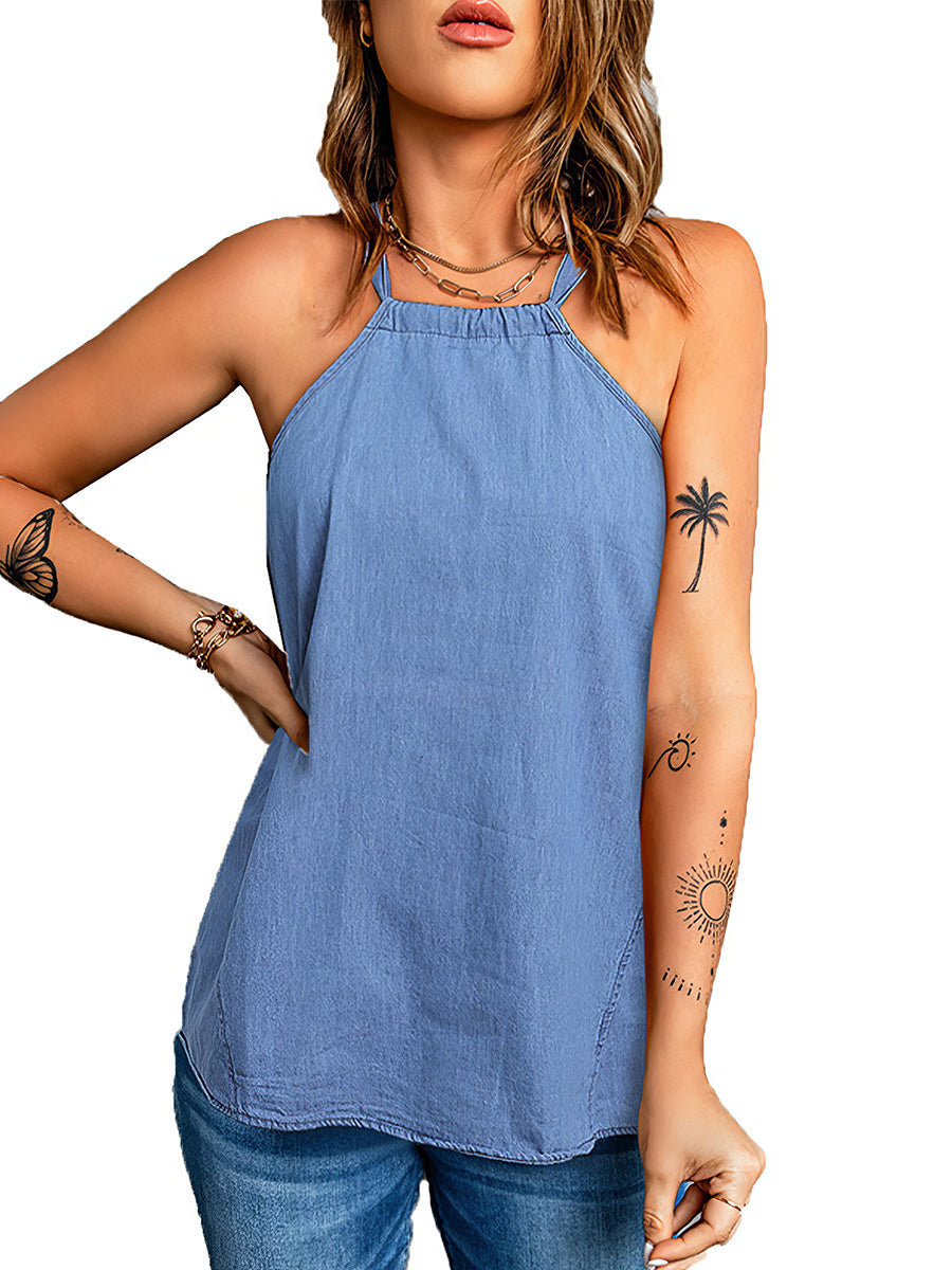 Women's Tank Tops Casual Solid Color Halter Neck Loose Tank Top