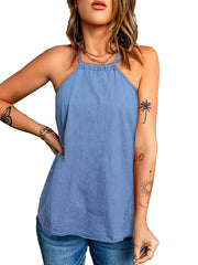 Women's Tank Tops Casual Solid Color Halter Neck Loose Tank Top