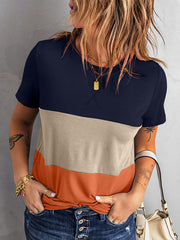 Women's T-Shirts Color Matching Loose Versatile Round Neck T-Shirt