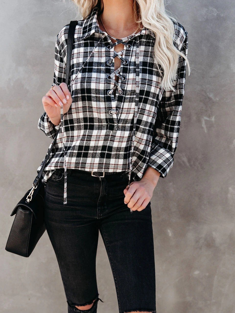 Draw String Closure Long Sleeve Blouse Top