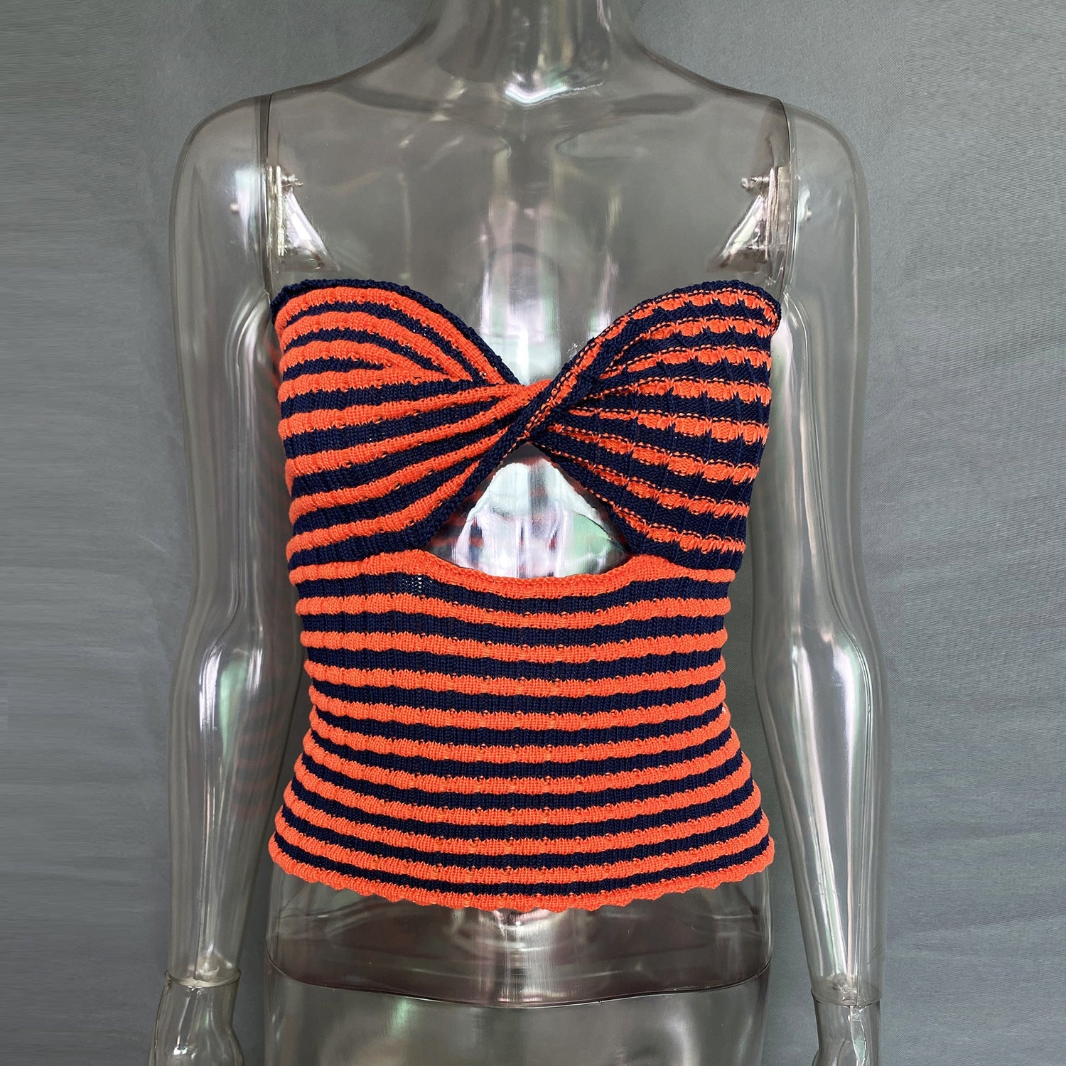 Women's Tank Tops Striped Hollow Knit Bandeau Tank Top