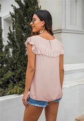 Casual Round Lace Neck Sleeveless Top
