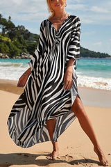Print V Neck Bat Maxi Dress