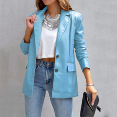 Fashion Bend Down Collar Double Pocket Jacket