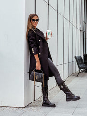 Double Breasted Lapel Collar Long Sleeve Long Jacket