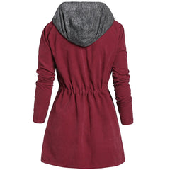 Fashion Drawstring Zipper Long Sleeve Solid Hooded Jacket