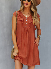 Women's Dresses Round Neck Solid Color Casual Ruffle Sleeve Mini Dress