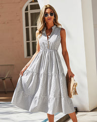 Elegant Striped Patchwork Square Collar Sleeveless Dress Dresses(3 Colors)