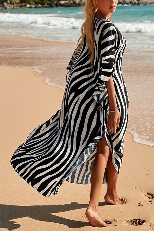 Print V Neck Bat Maxi Dress