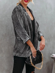 Open Front Pocket Jean Jacket Top