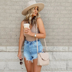 Casual Denim Frayed Raw Hem Shorts