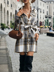 Turn Down Collar Plaid Button Up Mini Shirt Dress
