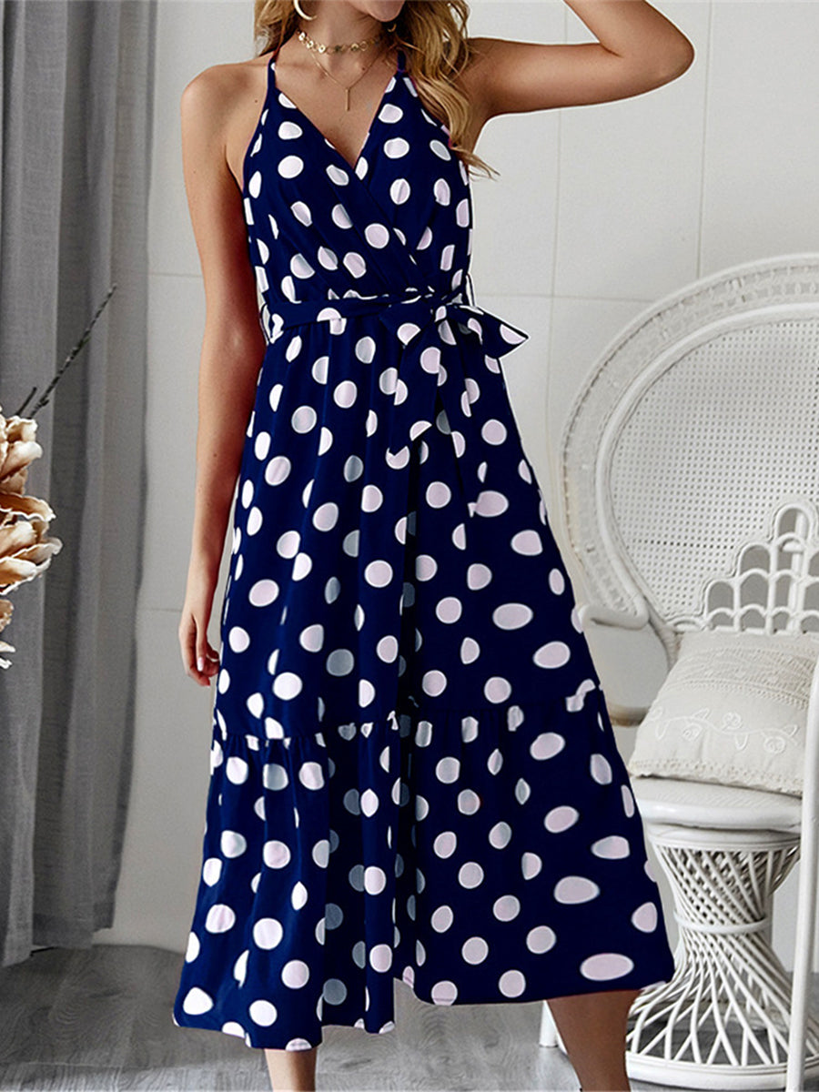 Women's Dresses Polka Dot Tie Sleeveless Midi Dress