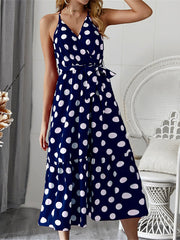 Women's Dresses Polka Dot Tie Sleeveless Midi Dress