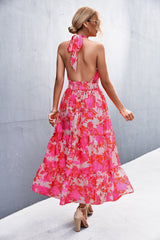 Halter Neck Floral Sleeveless Maxi Dress