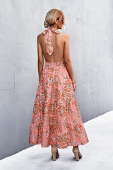 Halter Neck Floral Sleeveless Maxi Dress
