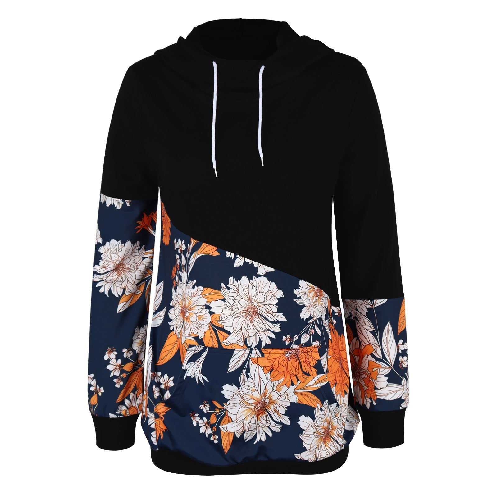 O-Neck Long Sleeve Floral Print Drawstring Sweatshirt
