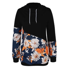 O-Neck Long Sleeve Floral Print Drawstring Sweatshirt