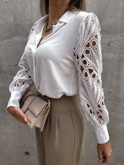 Lace Sleeve Bend Down Collar Shirt Blouse Top