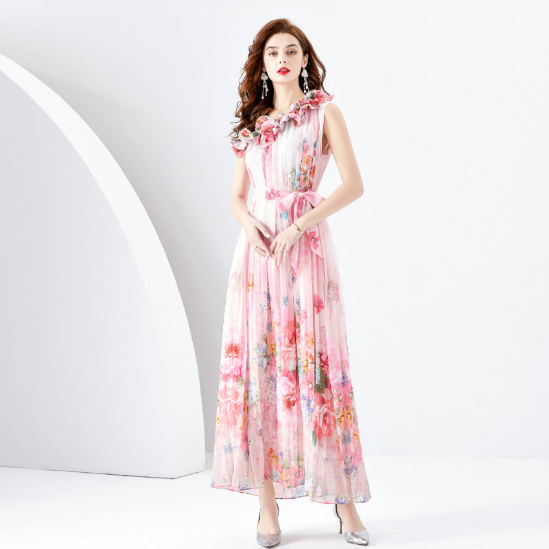 Bohemian Vacation Floral Patchwork Oblique Collar Beach Dress Dresses