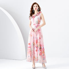 Bohemian Vacation Floral Patchwork Oblique Collar Beach Dress Dresses