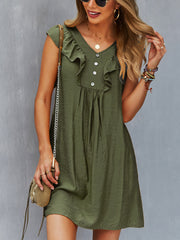 Women's Dresses Round Neck Solid Color Casual Ruffle Sleeve Mini Dress