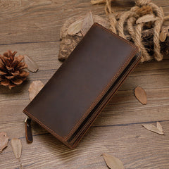 Retro Fashion Personalized Men's Layer Cowhide Long Leather Horse Holder Purse