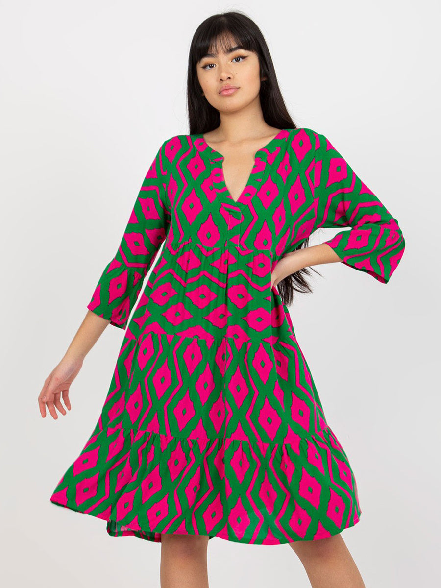 Women's Dresses V Neck Short Sleeve Bohemian Loose Mini Dress
