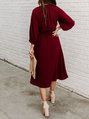 Women's Dresses Round Neck Lace-Up Long Sleeve Dress