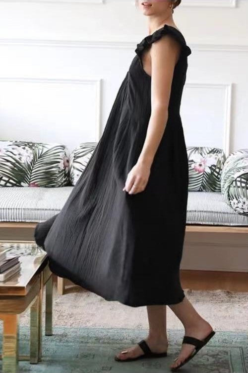 Ruffles Sleeve V Neck Midi Dress