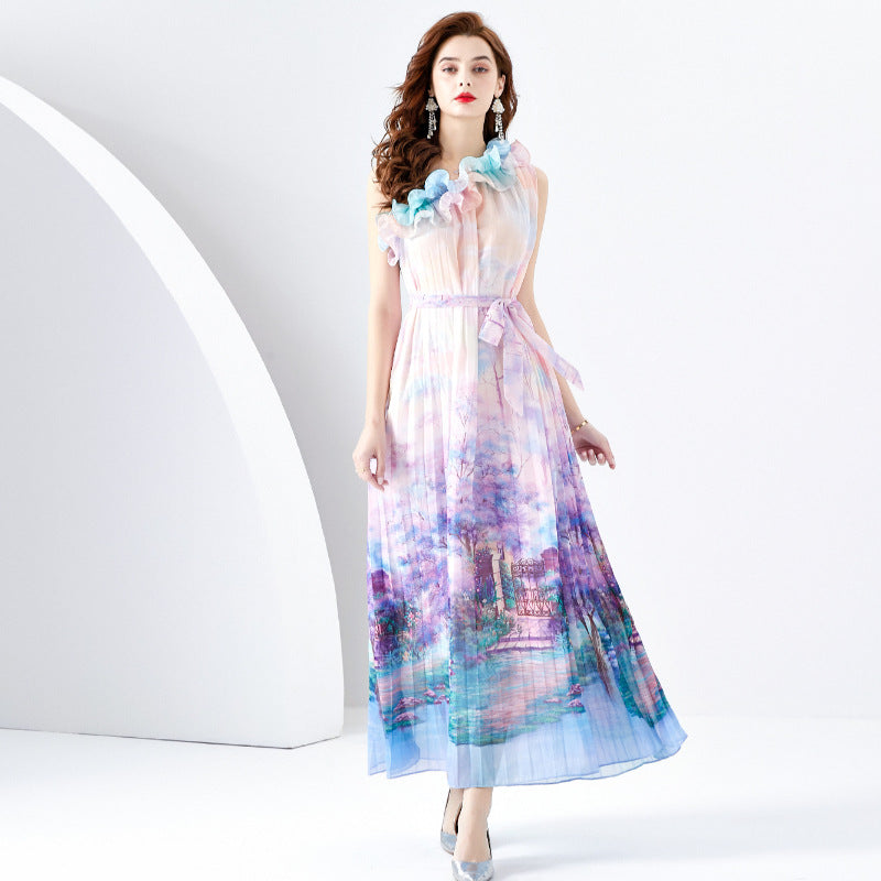 Bohemian Vacation Floral Patchwork Oblique Collar Beach Dress Dresses