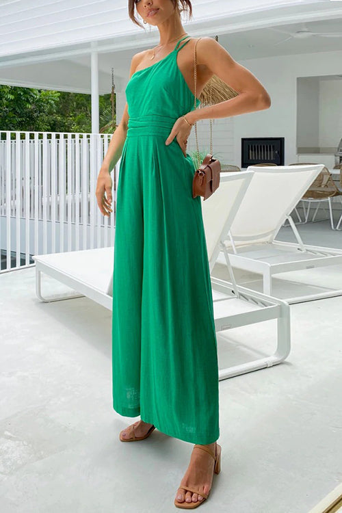 One Shoulder Straps Wide Leg Jumpsuits